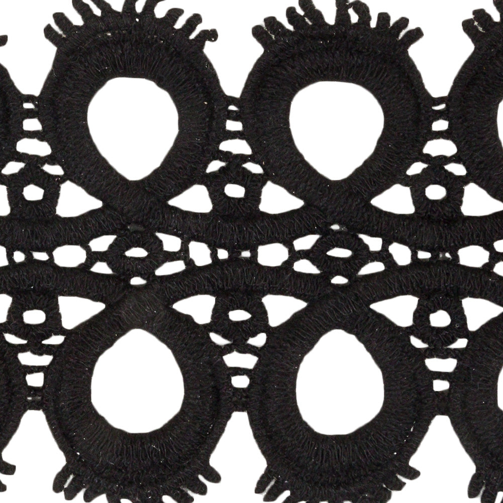 Black Circles and Loop de Loops Lace Trim - 3"