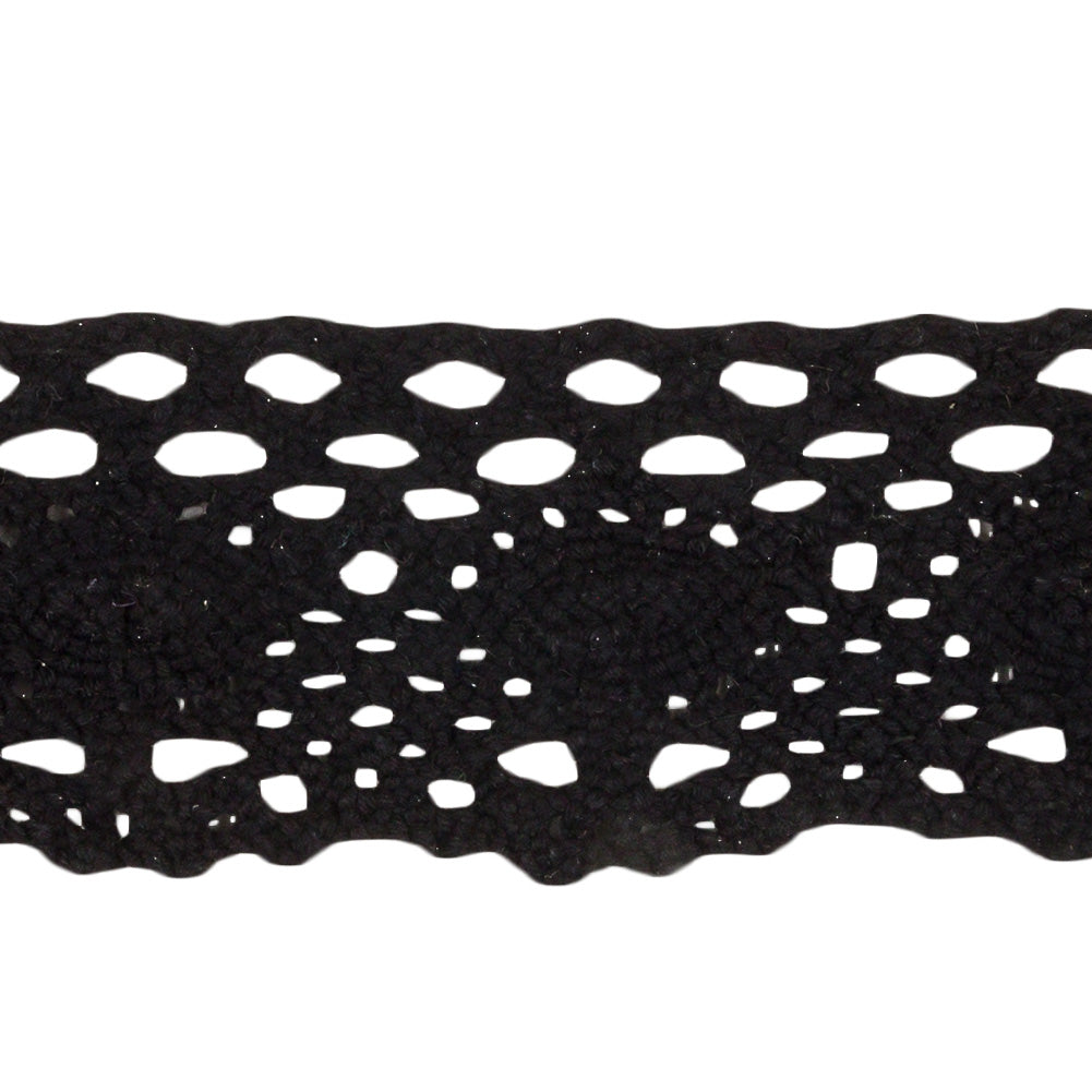 Black Lozenges and Latticework Crochet Lace Trim - 1.5"