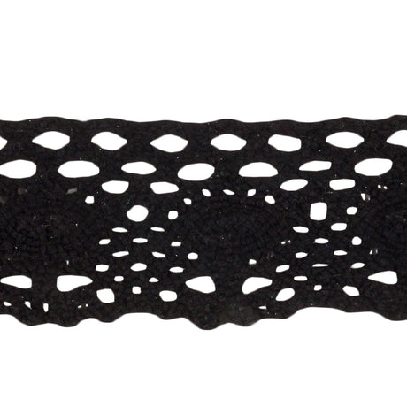 Black Lozenges and Latticework Crochet Lace Trim - 1.5"