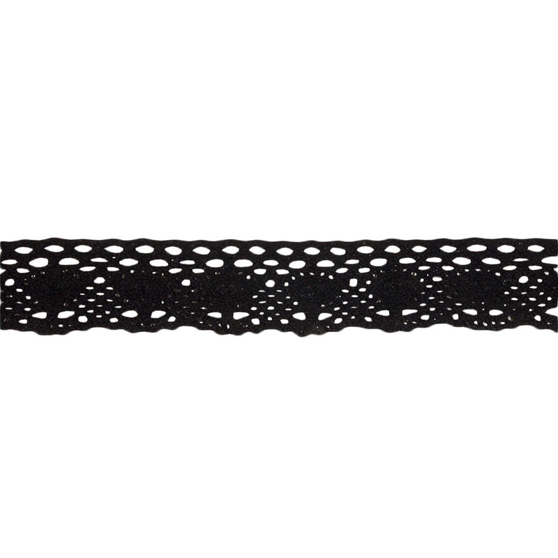 Black Lozenges and Latticework Crochet Lace Trim - 1.5"