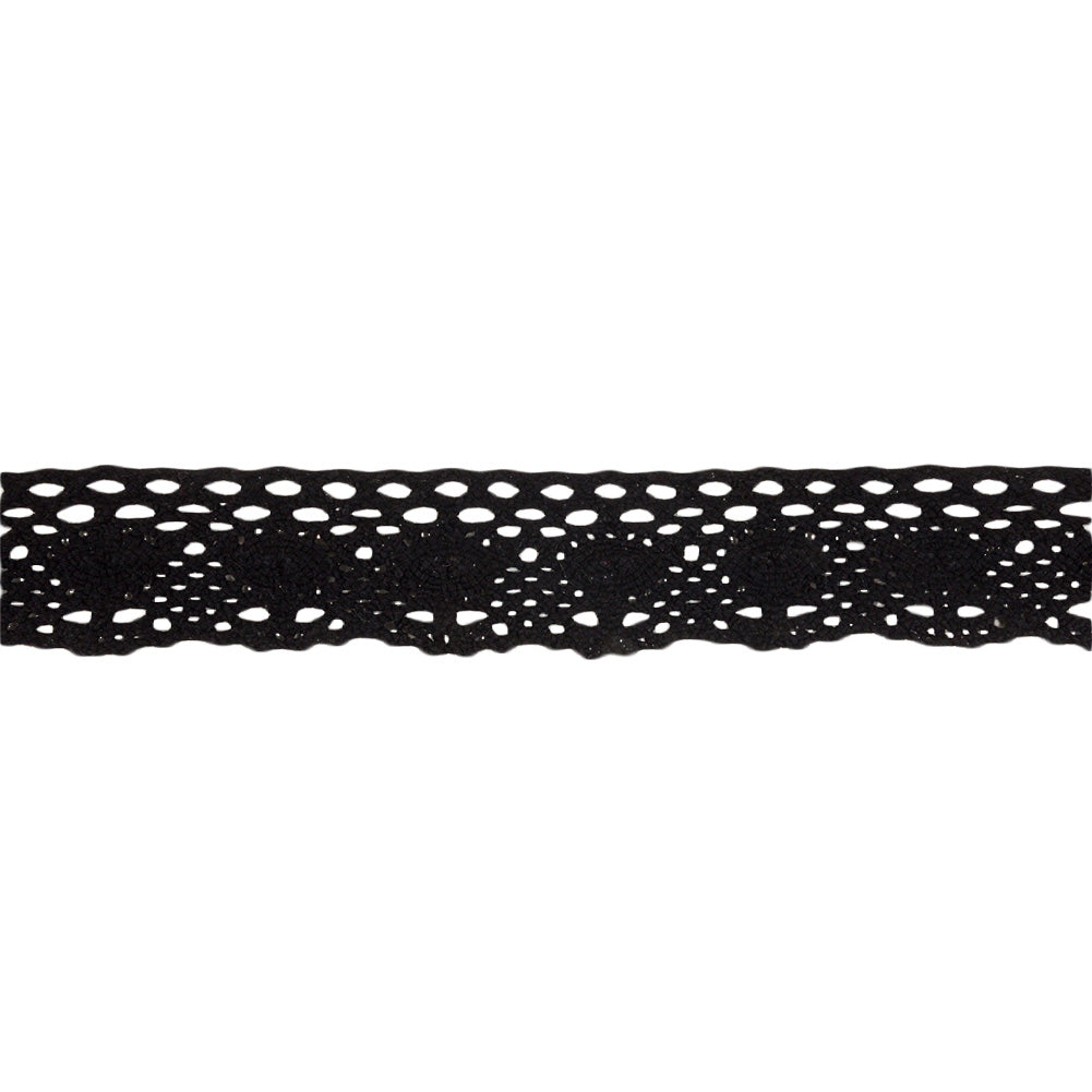 Black Lozenges and Latticework Crochet Lace Trim - 1.5"