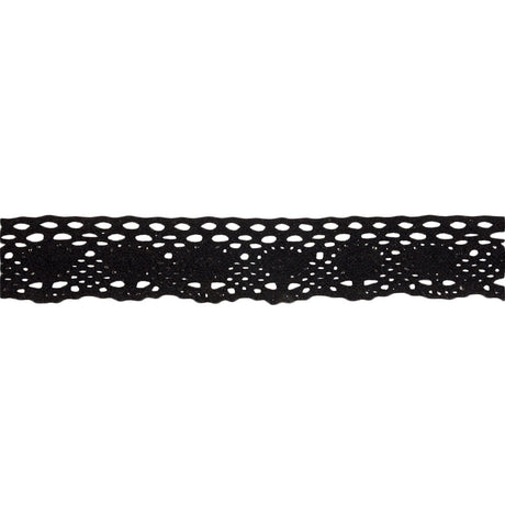Black Lozenges and Latticework Crochet Lace Trim - 1.5"