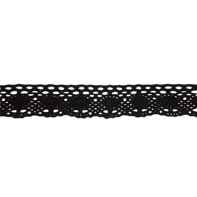 Black Lozenges and Latticework Crochet Lace Trim - 1.5"