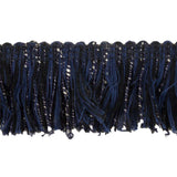 Black, Navy and White Mottled Cotton Brush Fringe Trim - 1.5"