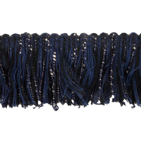 Black, Navy and White Mottled Cotton Brush Fringe Trim - 1.5"