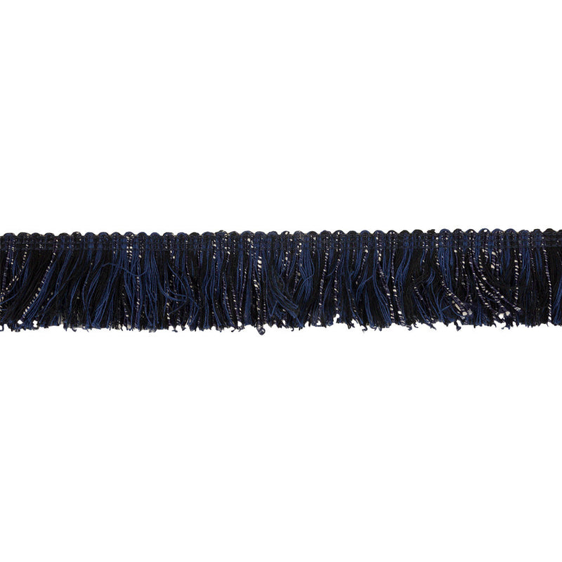 Black, Navy and White Mottled Cotton Brush Fringe Trim - 1.5"
