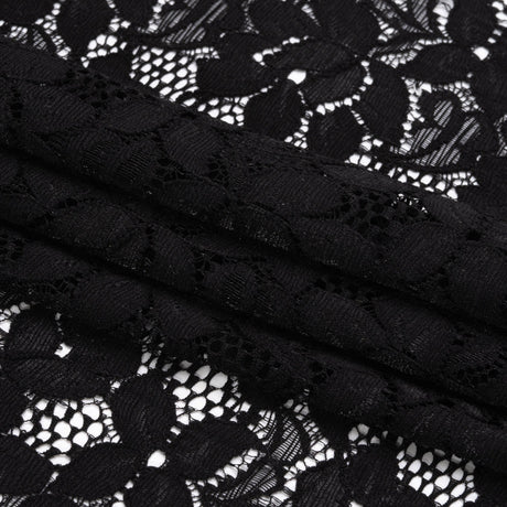 Shimmering Black Floral Stretch Lace Trim with Scalloped Edges - 11.25"