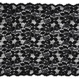 Shimmering Black Floral Stretch Lace Trim with Scalloped Edges - 11.25"