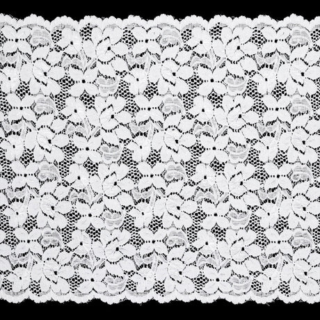 Shimmering White Floral Stretch Lace Trim with Scalloped Edges - 11.25"
