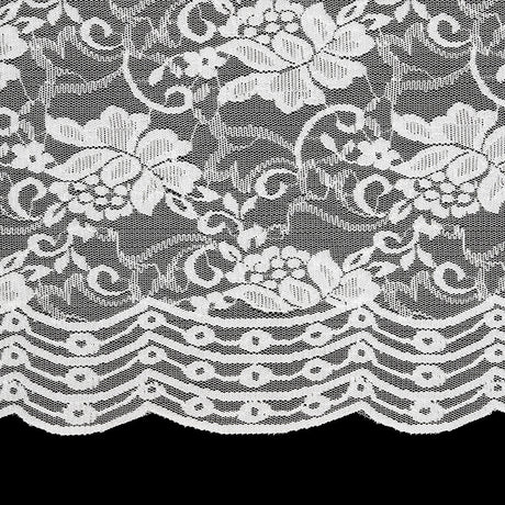 White Floral Stretch Lace Trim with Scalloped Edge - 10.75"
