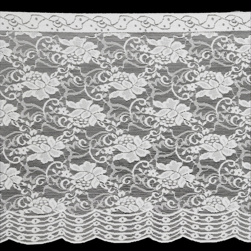 White Floral Stretch Lace Trim with Scalloped Edge - 10.75"