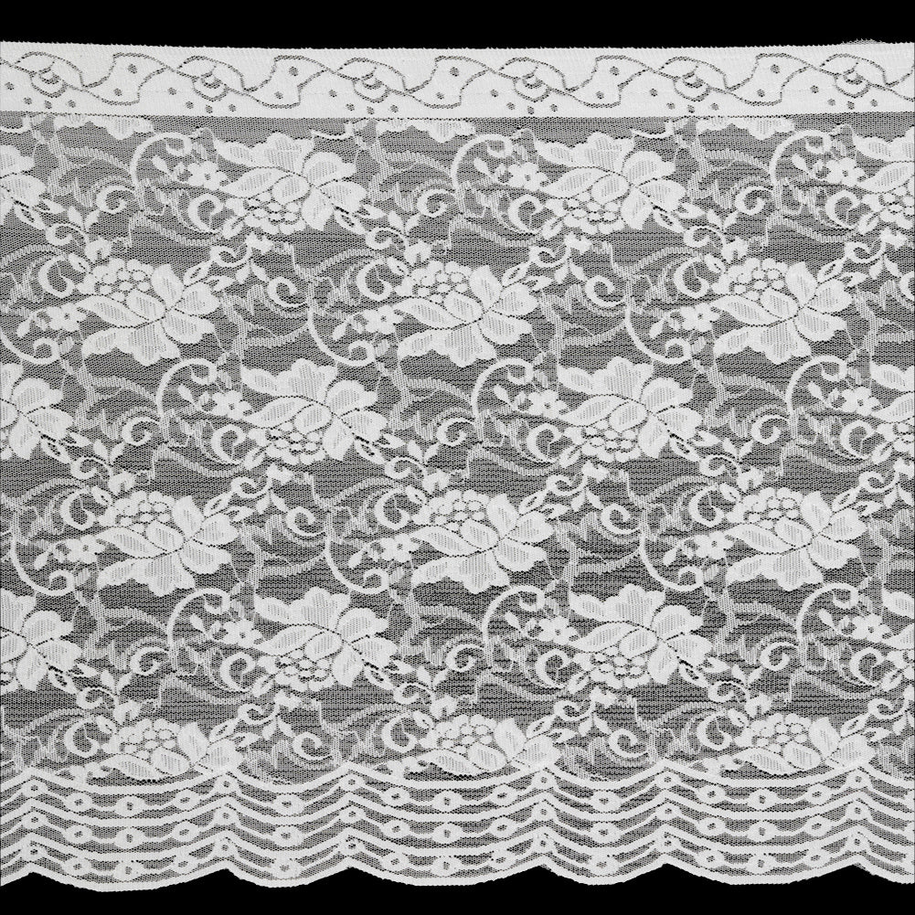 White Floral Stretch Lace Trim with Scalloped Edge - 10.75"