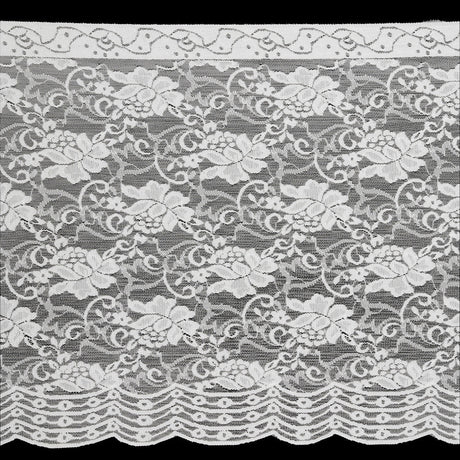 White Floral Stretch Lace Trim with Scalloped Edge - 10.75"