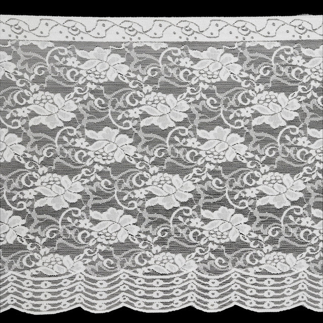 White Floral Stretch Lace Trim with Scalloped Edge - 10.75"