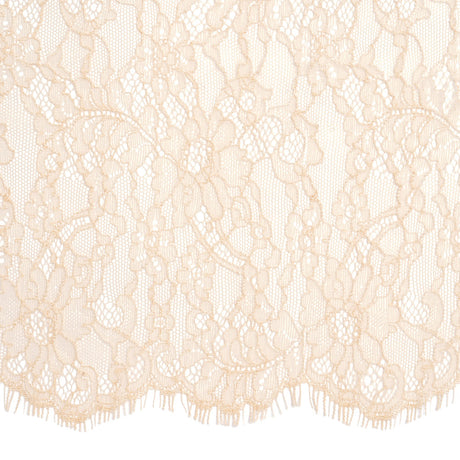 Peach Floral Scalloped Re-Embroidered Lace with Eyelash Fringe - 12.75"