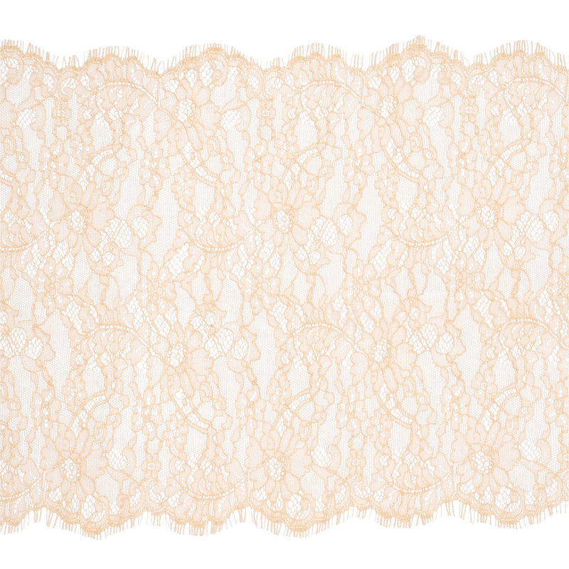 Peach Floral Scalloped Re-Embroidered Lace with Eyelash Fringe - 12.75"