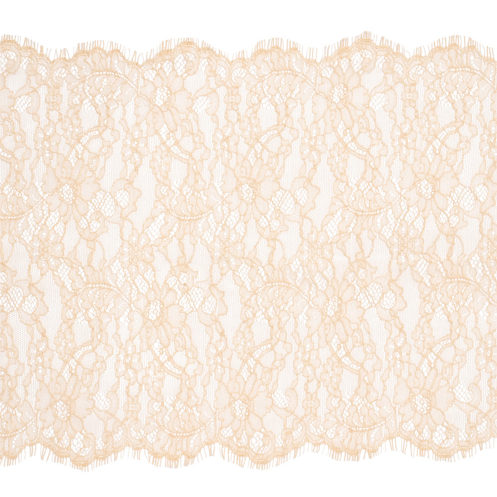 Peach Floral Scalloped Re-Embroidered Lace with Eyelash Fringe - 12.75"