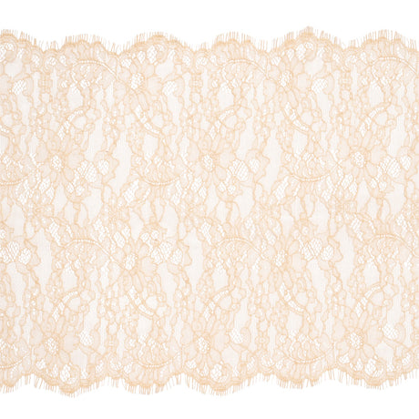 Peach Floral Scalloped Re-Embroidered Lace with Eyelash Fringe - 12.75"