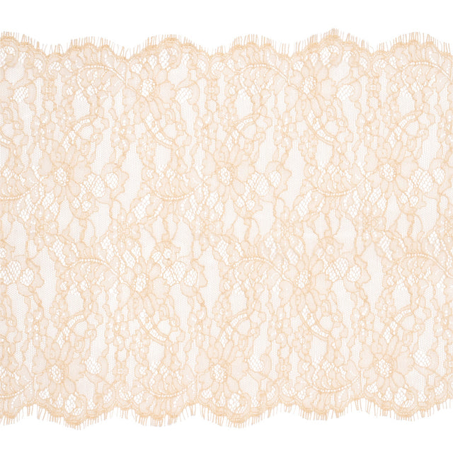 Peach Floral Scalloped Re-Embroidered Lace with Eyelash Fringe - 12.75"