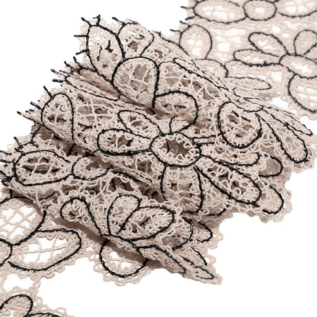 Vanilla and Black Floral Outlines Lace Trim - 3.125"