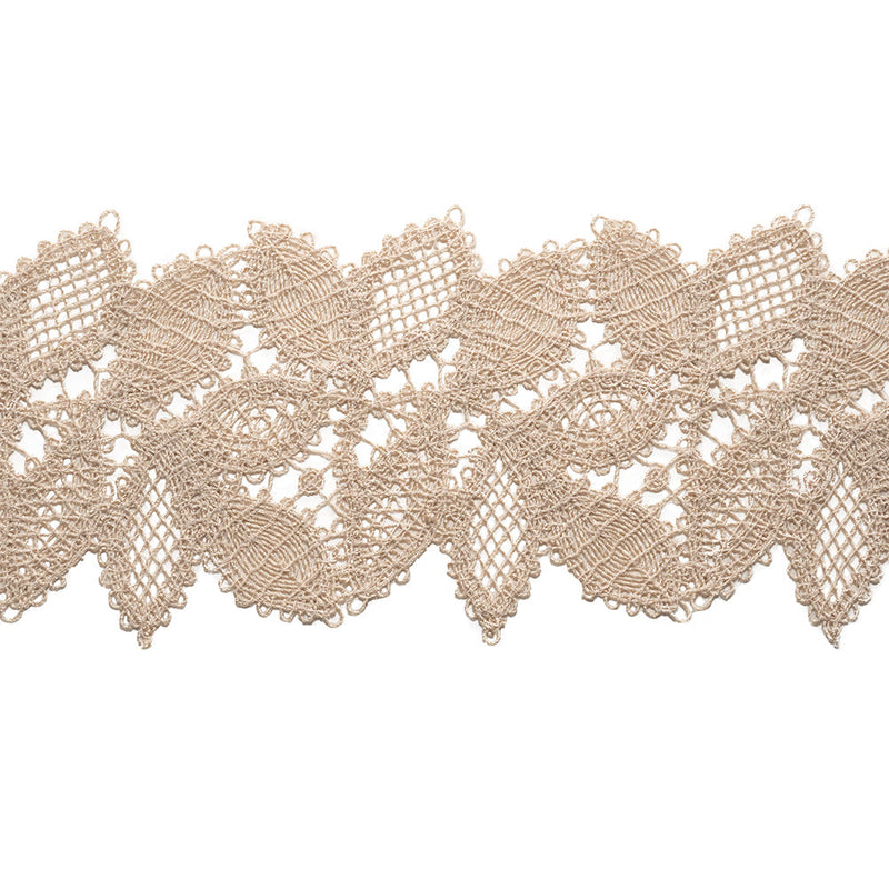 Beige Luminous Leaves Lace Trim - 2.75"