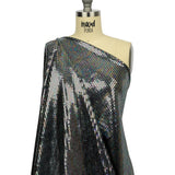 Black and Silver Oil Slick Hexagons Foiled Stretch Nylon Knit
