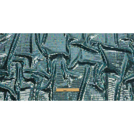 Blue Oil Slick and Black Squares Foiled Stretch Nylon Knit