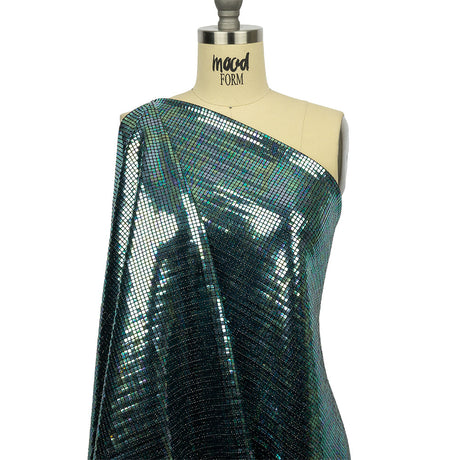 Blue Oil Slick and Black Squares Foiled Stretch Nylon Knit