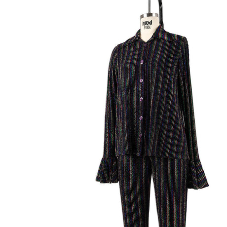 Black and Rainbow Striped Stretch Nylon Knit