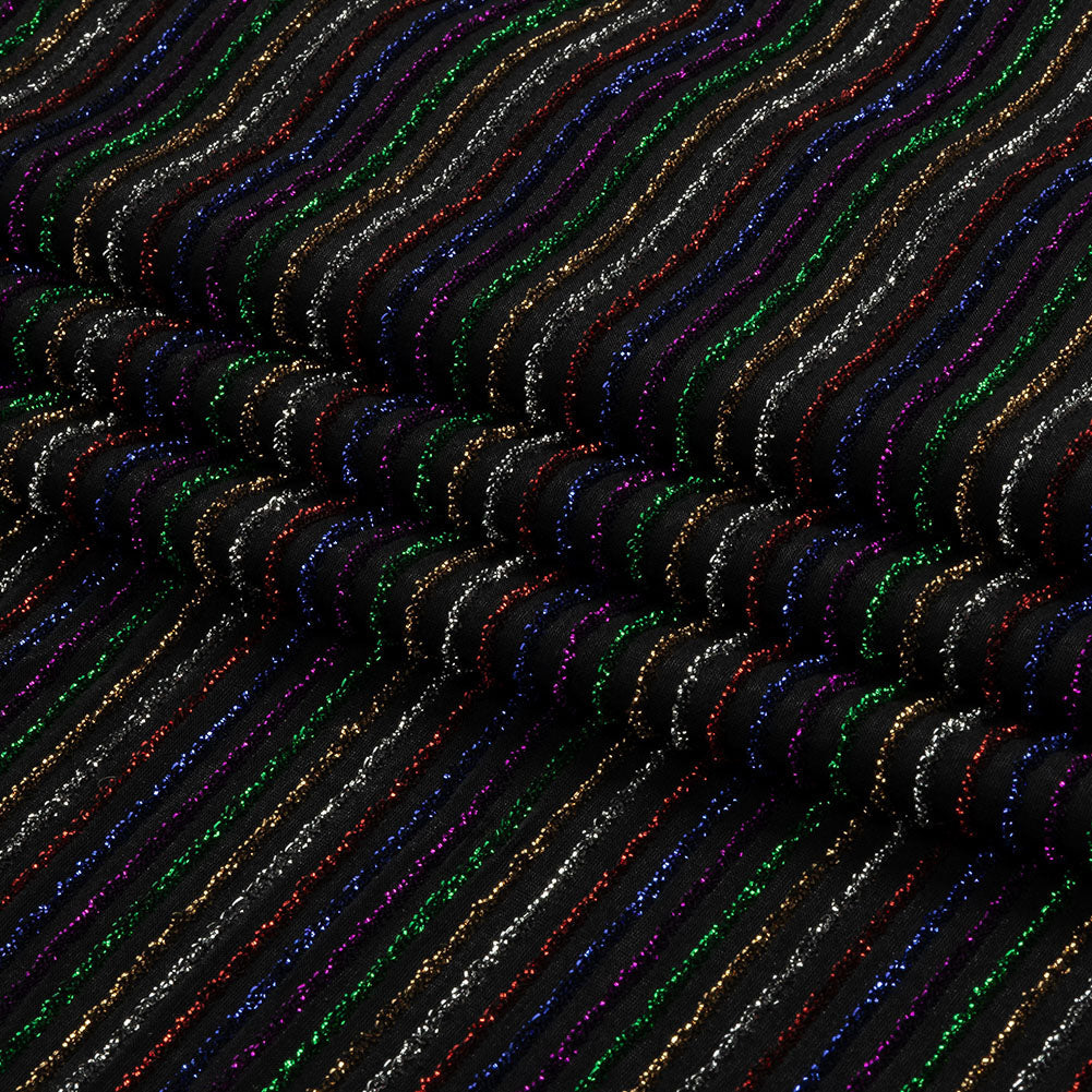 Black and Rainbow Striped Stretch Nylon Knit