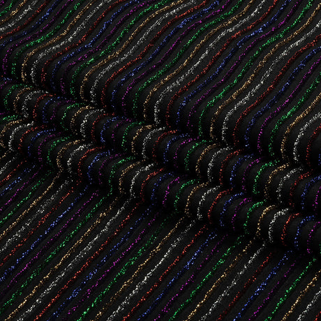 Black and Rainbow Striped Stretch Nylon Knit