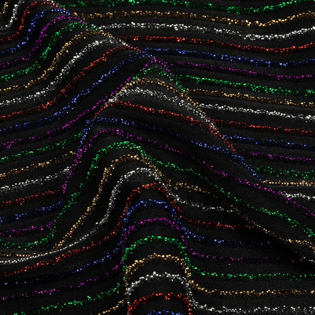 Black and Rainbow Striped Stretch Nylon Knit
