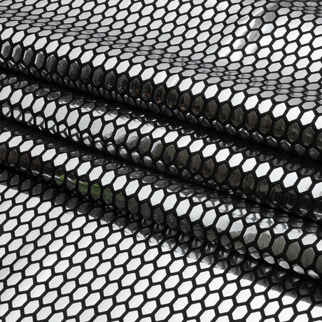 Black and Silver Hexagons Foiled Stretch Polyester Knit