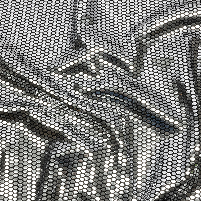 Black and Silver Hexagons Foiled Stretch Polyester Knit