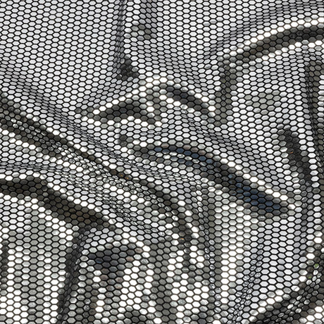 Black and Silver Hexagons Foiled Stretch Polyester Knit