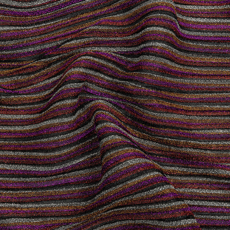 Pleated Polyester Knit - Pink, Silver and Gold Metallic Stripes