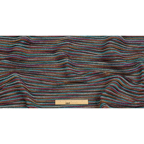 Pleated Polyester Knit - Turquoise, Pink and Silver Metallic Stripes