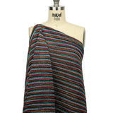 Pleated Polyester Knit - Turquoise, Pink and Silver Metallic Stripes