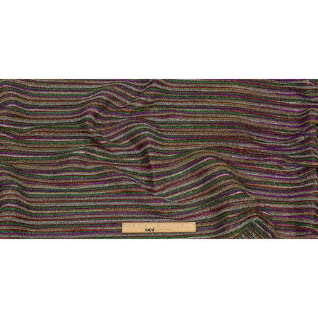 Pleated Polyester Knit - Purple, Green and Red Metallic Stripes