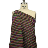 Pleated Polyester Knit - Purple, Green and Red Metallic Stripes