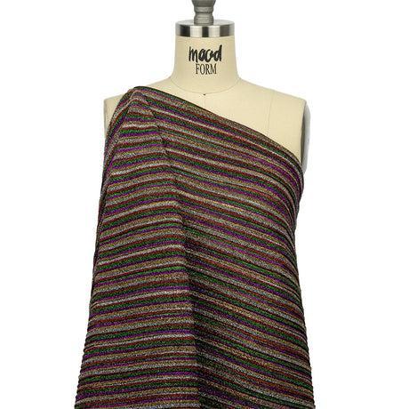 Pleated Polyester Knit - Purple, Green and Red Metallic Stripes