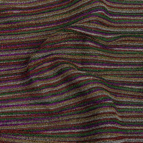 Pleated Polyester Knit - Purple, Green and Red Metallic Stripes