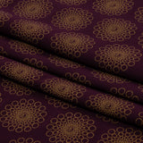 Italian Grape and Metallic Dark Gold Floral Circles Stretch Nylon Jersey