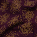 Italian Grape and Metallic Dark Gold Floral Circles Stretch Nylon Jersey
