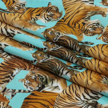 Sky Blue and Orange Tigers Stretch Nylon Jersey