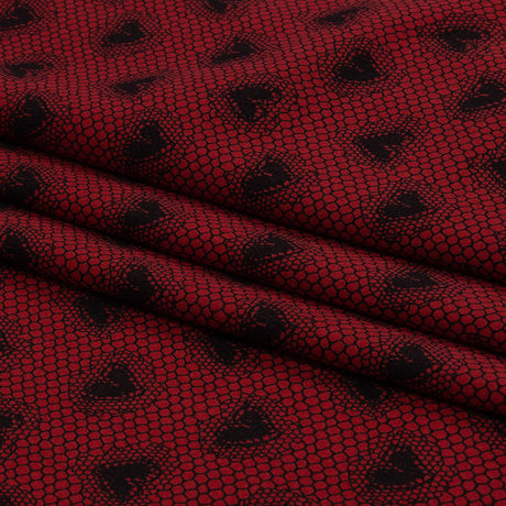 Italian Red and Black Lace Hearts Stretch Nylon Jersey