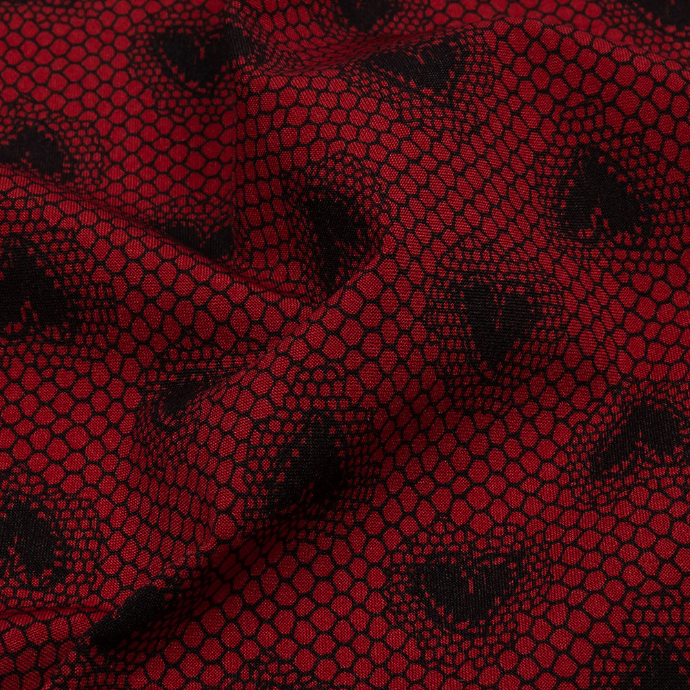 Italian Red and Black Lace Hearts Stretch Nylon Jersey