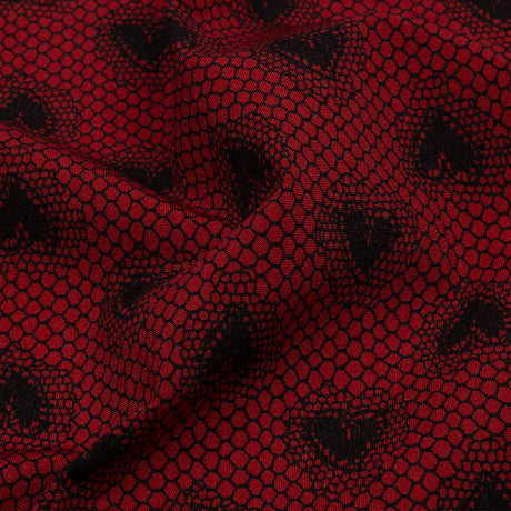 Italian Red and Black Lace Hearts Stretch Nylon Jersey
