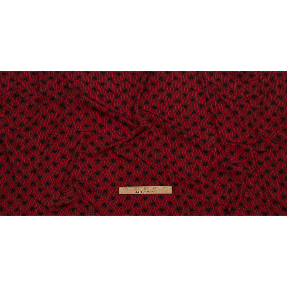 Italian Red and Black Lace Hearts Stretch Nylon Jersey