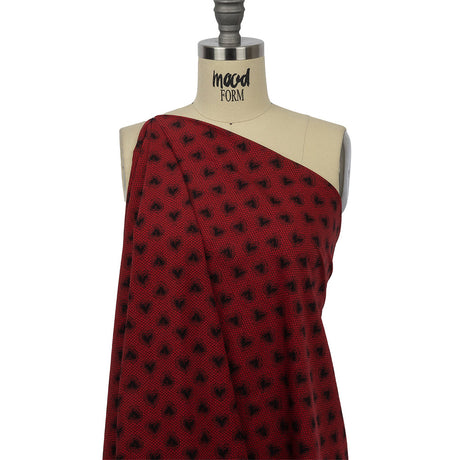 Italian Red and Black Lace Hearts Stretch Nylon Jersey